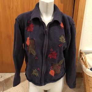 Cozy Navy Sweater with Leaf Embroidery